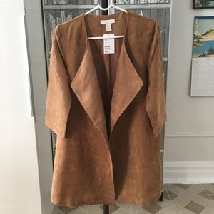New H&M Faux Suede Cape Coat 3/4 Sleeve 6 Brown hm